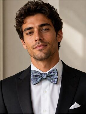 The Tie Bar Purple & Green Paisley Self-Tie Bow Tie Adjustable Formal Silk Blend